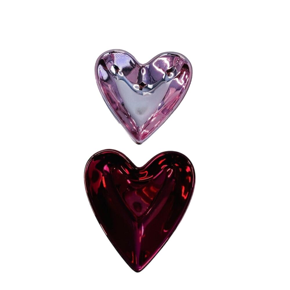 (2) Heart Candy Dish Shiny Pink Red Metallic Bowls Valentines Kohls MSRP $36 New